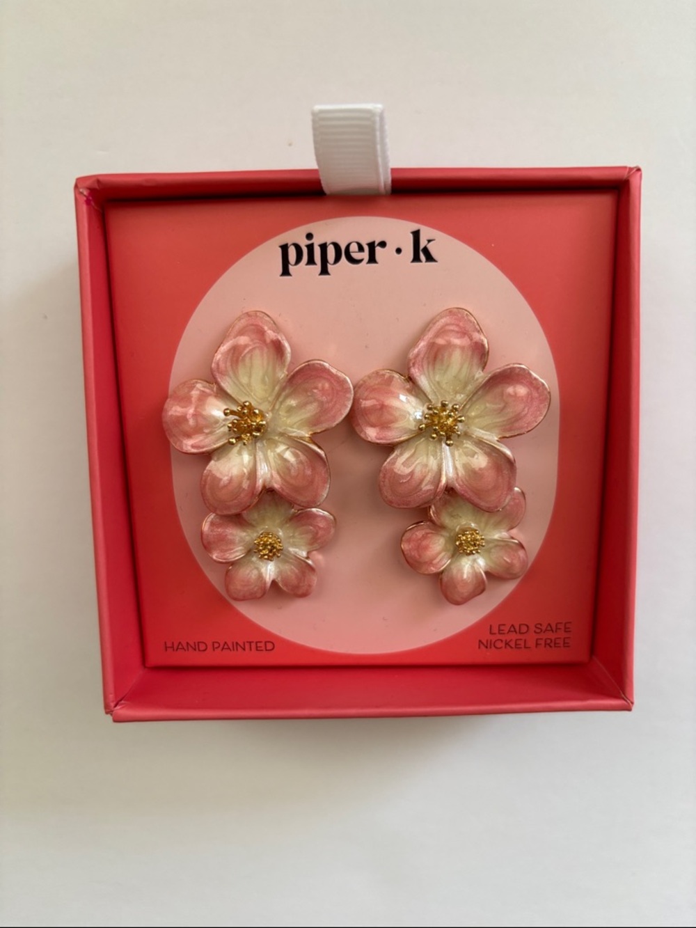 ☀️Piper-K Pink & Cream Layered Floral Drop Earrings